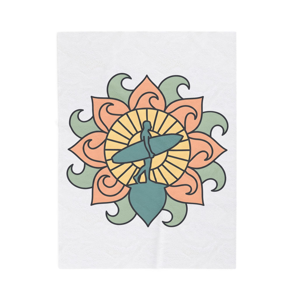 Surfer Outline Blanket Sports Ocean Gift Women Hippie Blanket Surfer Blanket Athlete Fan Marine Graphic Blanket Simple Floral Circle Blanket