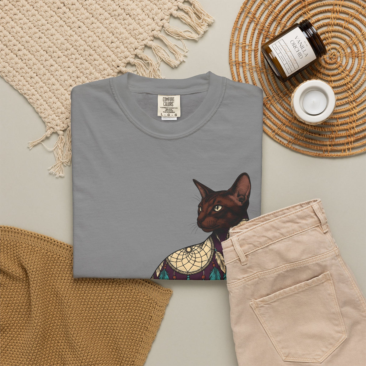 Feline Dreamcatcher Cat Metaphysical Gift Tribal Cat Dreamer Cat Fan Spiritual Mystical Doodle T-Shirt