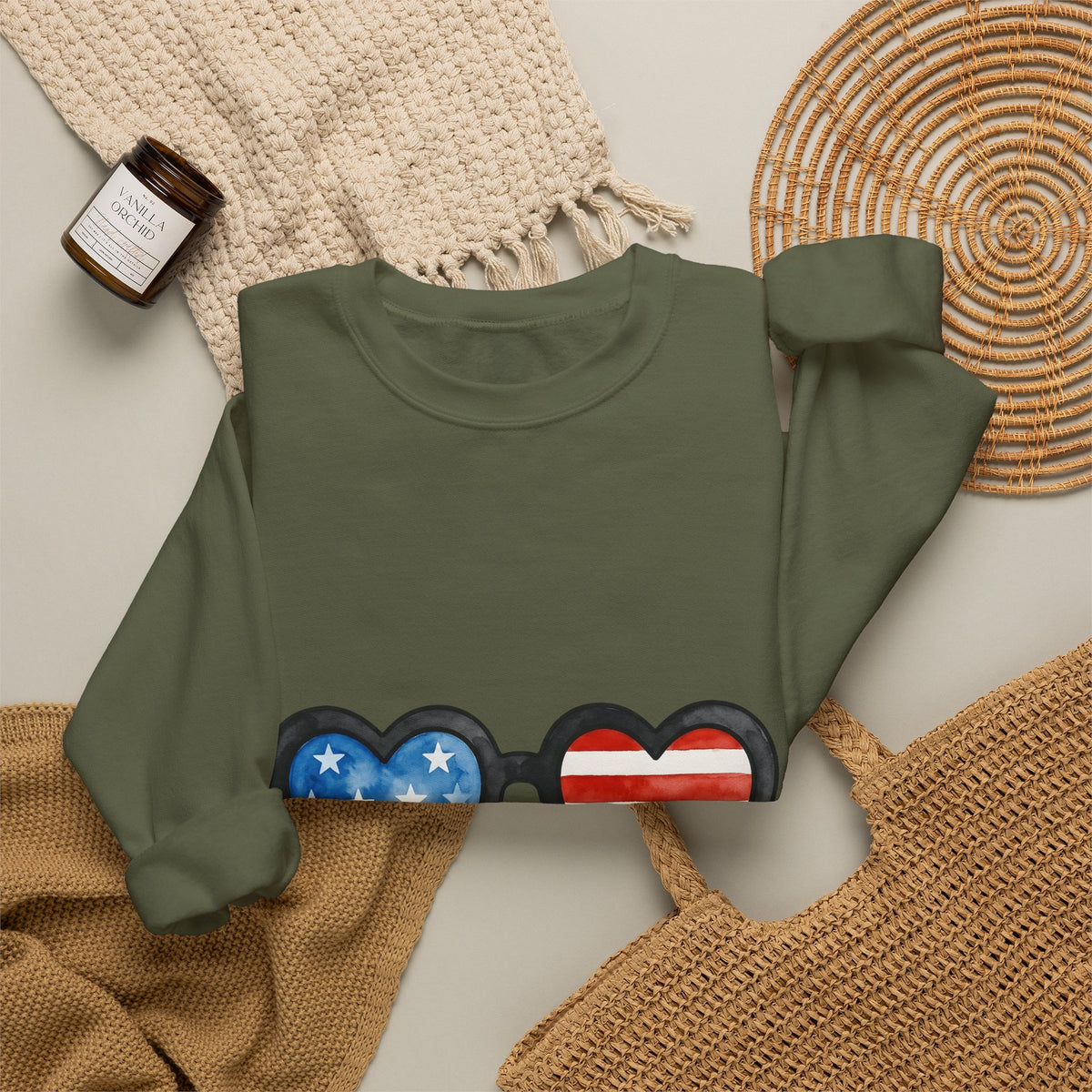 Heart Sunglasses Sweatshirt 4th Of July Patriotic Gift Women Watercolor Sweatshirt Shades Sweatshirt Independence Day Fan Painted Sweatshirt American Graphic