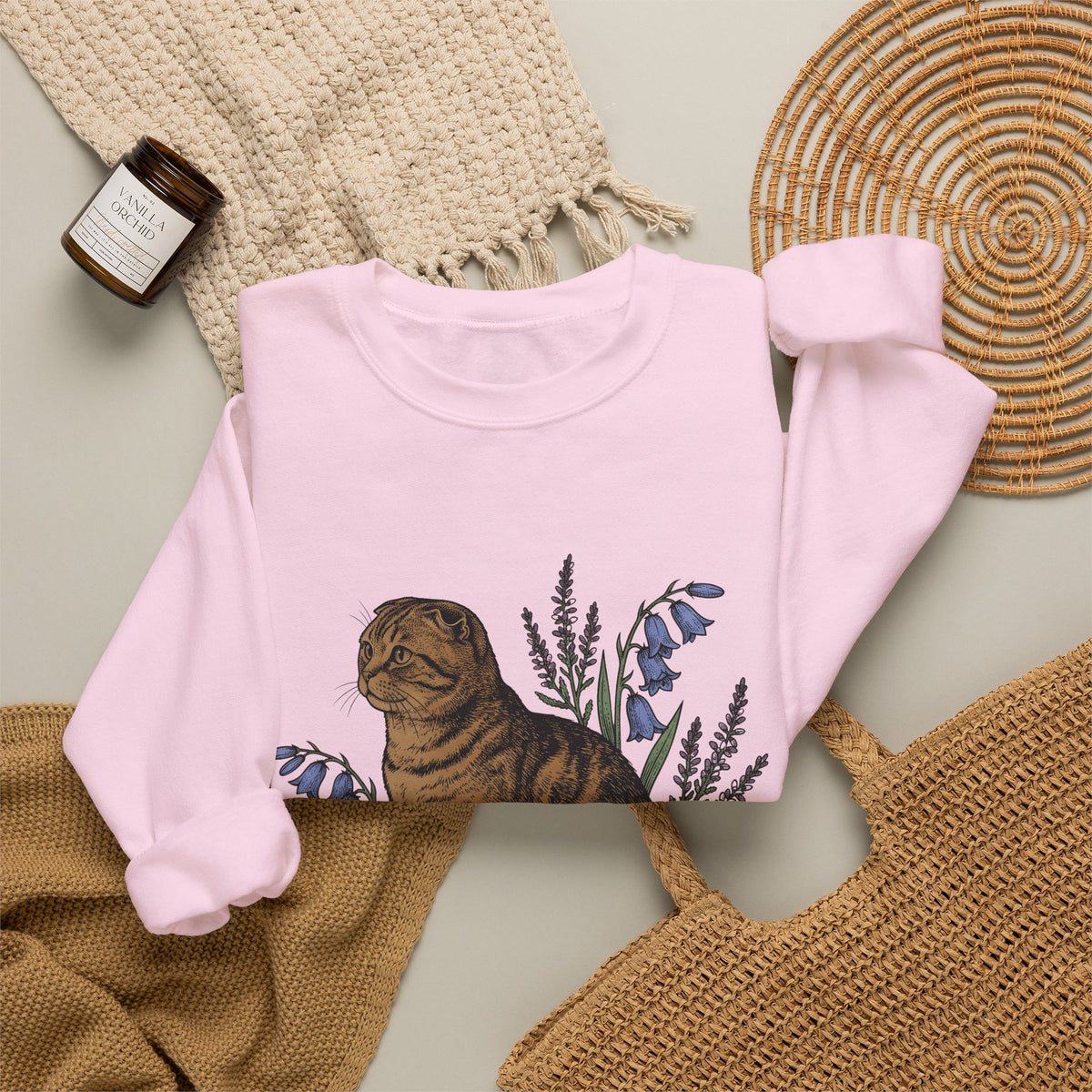 Tiger Cat Sweatshirt Cat Petals Gift Women Leaf Sweatshirt Tabby Cat Sweatshirt Cat Fan Feline Sweatshirt Floral Graphic Sketch Wild Blooms Sweatshirt