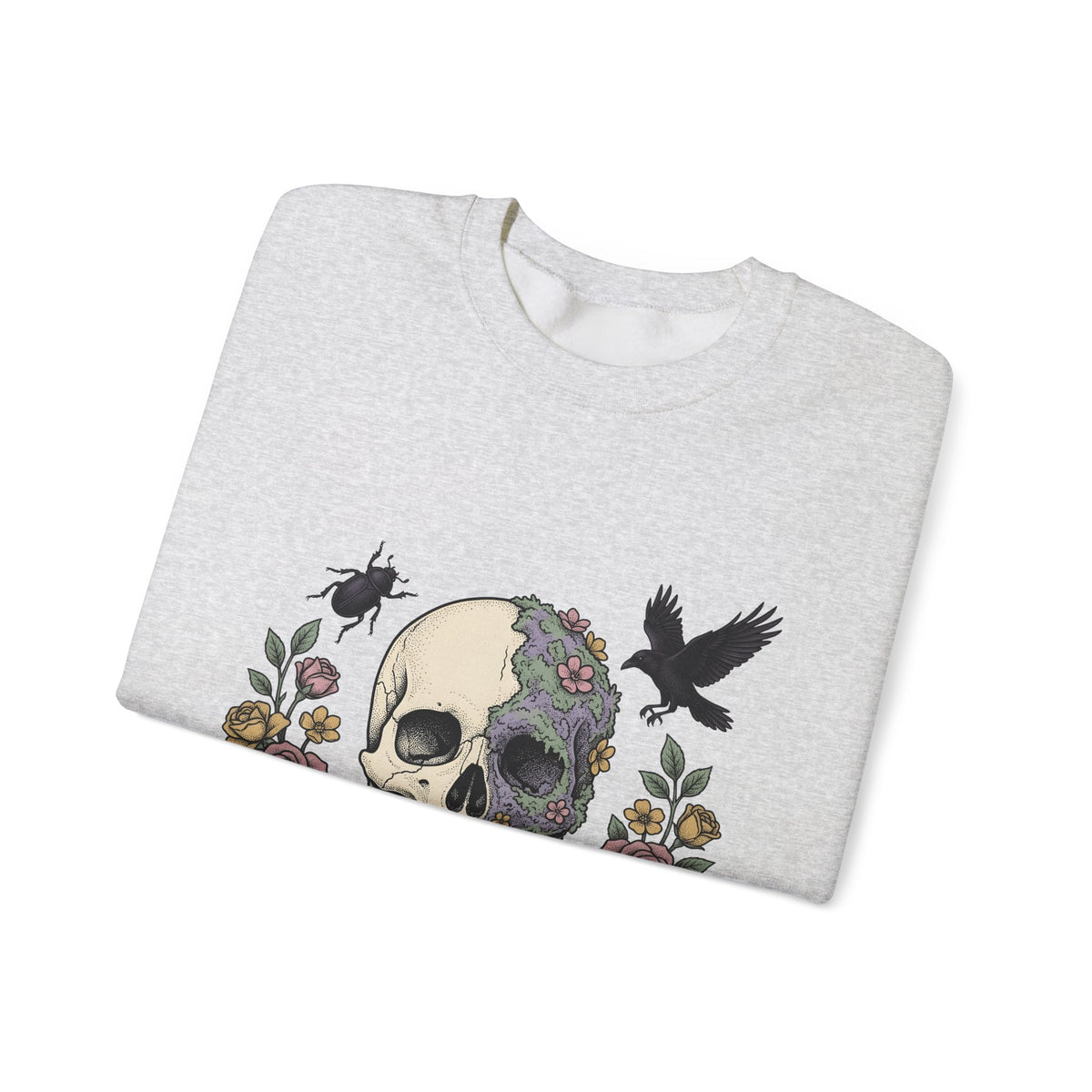 Bone Flower Halloween Occult Gift Neo Traditional Skeleton Horror Fan Tattoo Mystic Hand Drawn Sweatshirt