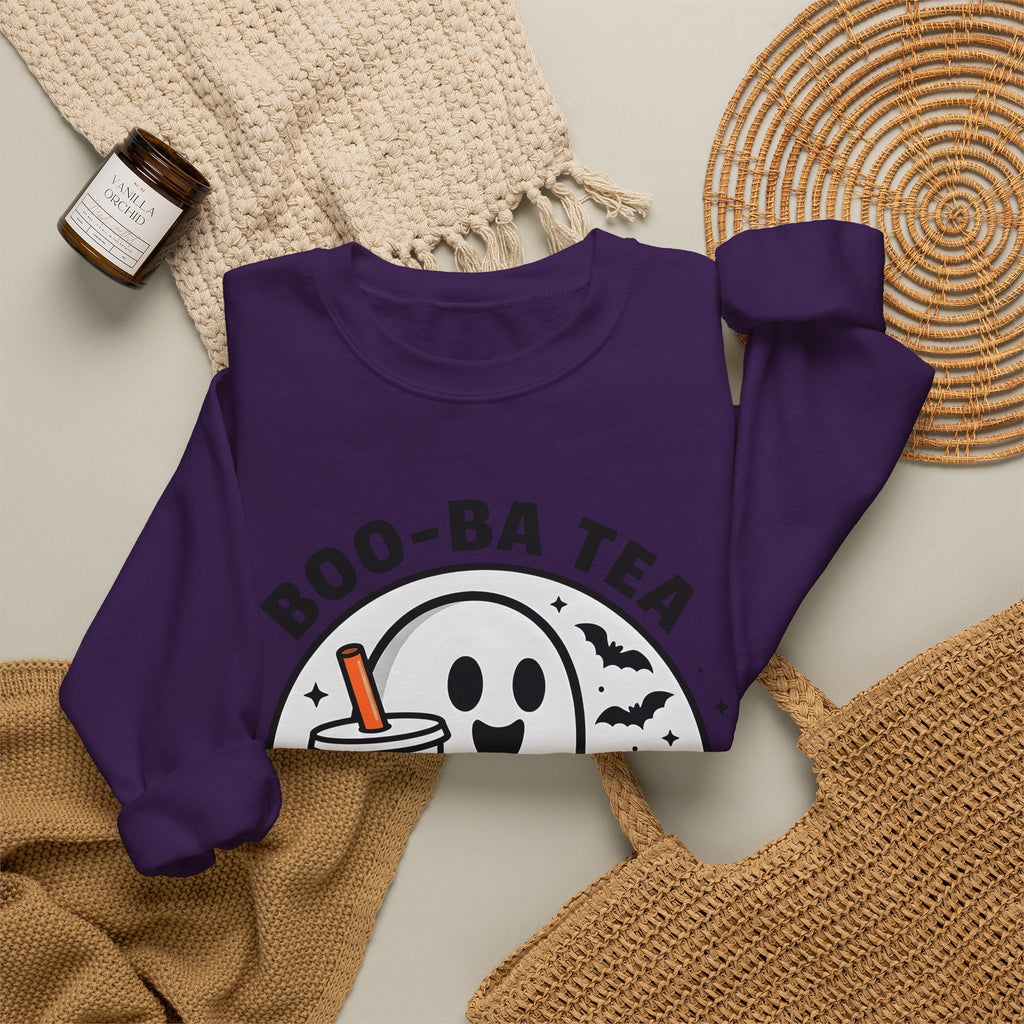 Ghost Bubble Tea Sweatshirt Halloween Cuisine Gift Women Charming Sweatshirt Boba Sweatshirt Halloween Fan Cute Sweatshirt Food Graphic Animated Bats