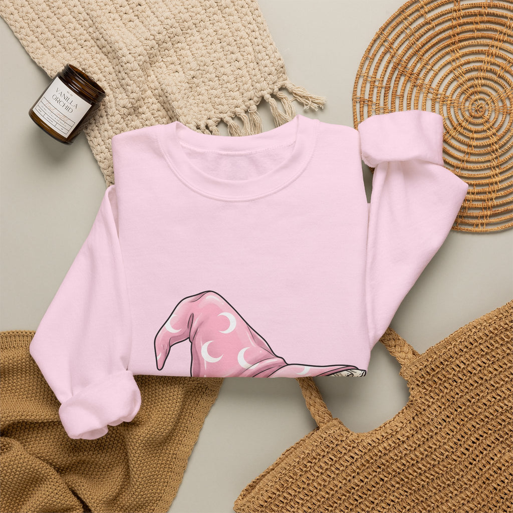 Witch Hat Halloween Witch Gift Kawaii Pointy Hat Spooky Fan Magical Cartoon Crescent Moon Sweatshirt