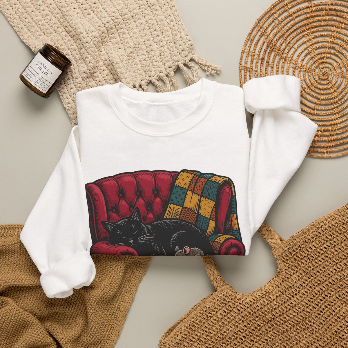 Ebony Cat Chair Sweatshirt Cat Interior Accents Gift Women Rustic Sweatshirt Cat Chair Sweatshirt Cat Fan Feline Sweatshirt Home Decor Graphic Outline Tiny
