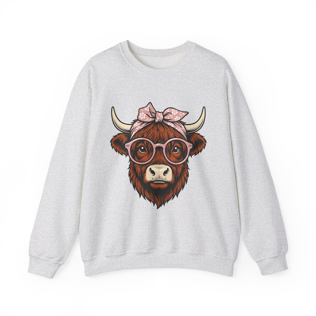 Hairy Cow Sweatshirt Highland Cow Pet Gift Women Sketch Sweatshirt Furry Cow Sweatshirt Highland Cattle Fan Drawing Graphic Sweatshirt Cartoon Shades Sweatshirt