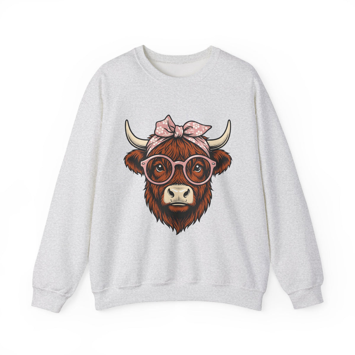 Hairy Cow Sweatshirt Highland Cow Pet Gift Women Sketch Sweatshirt Furry Cow Sweatshirt Highland Cattle Fan Drawing Graphic Sweatshirt Cartoon Shades Sweatshirt
