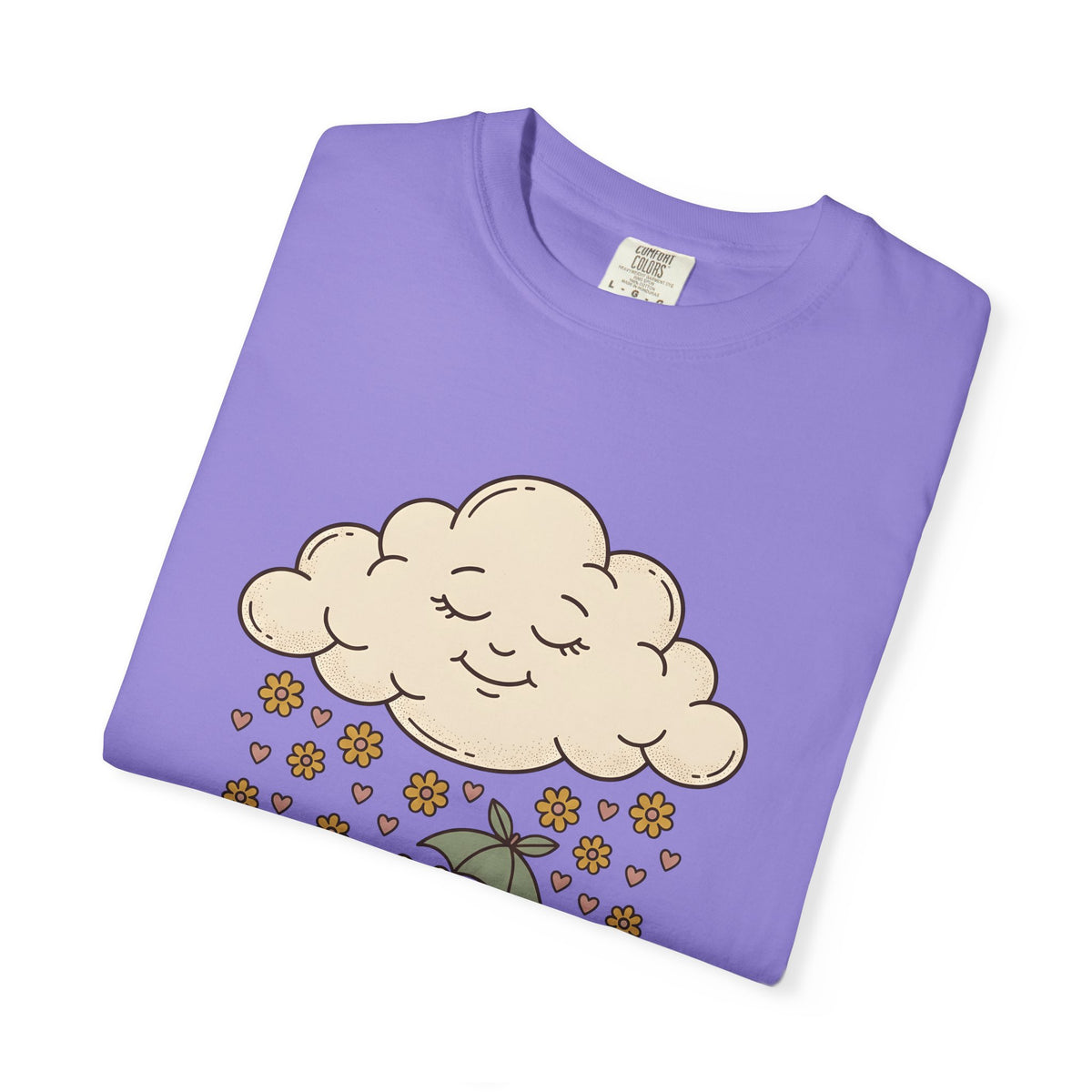 Joyful Cloud T-Shirt Boho Chic Encouragement Gift Women Cartoon T-Shirt Cloud T-Shirt Bohemian Fan Illustrated Graphic T-Shirt Hand Drawn Bloom