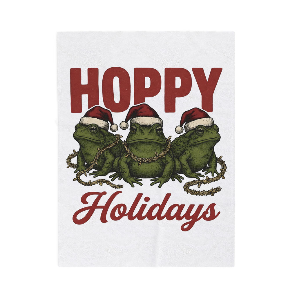 Frog Holiday Hats Christmas Wildlife Gift Hand Drawn Toad Xmas Fan Illustrated Animal Line Blanket