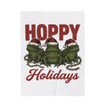 Frog Holiday Hats Christmas Wildlife Gift Hand Drawn Toad Xmas Fan Illustrated Animal Line Blanket
