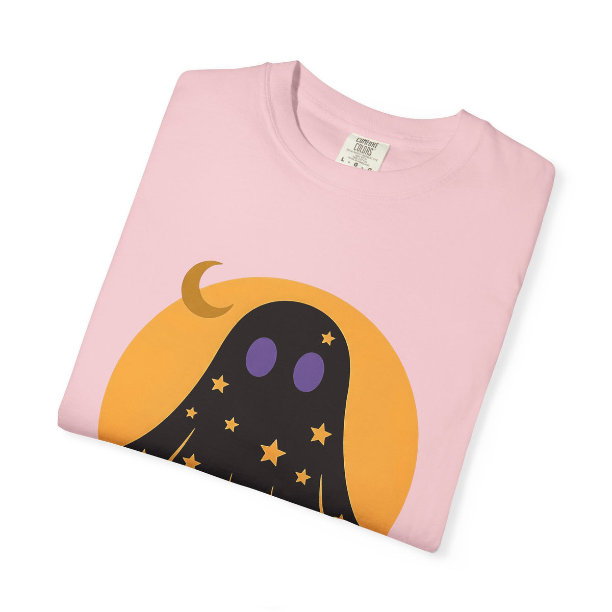 Ghost Halloween Spooky Gift Cute Specter Horror Fan Ghostly Macabre Minimalist Crescent T-Shirt