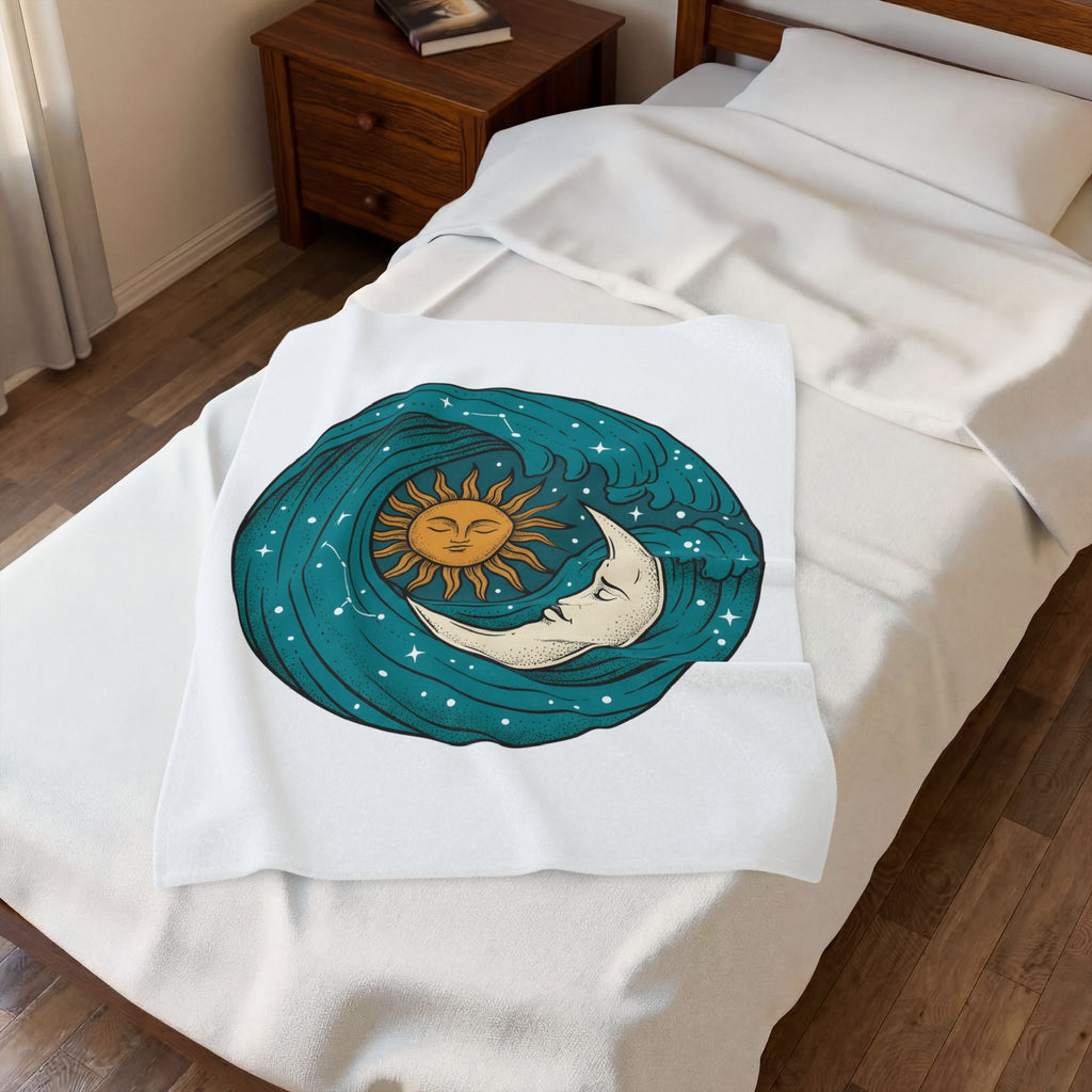 Sun Moon Sea Celestial Horoscope Gift Folk Ocean Astrology Enthusiast Bohemian Zodiac Rustic Star Blanket