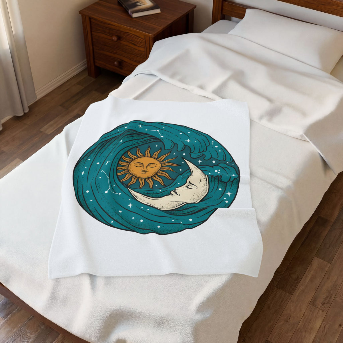 Sun Moon Sea Celestial Horoscope Gift Folk Ocean Astrology Enthusiast Bohemian Zodiac Rustic Star Blanket