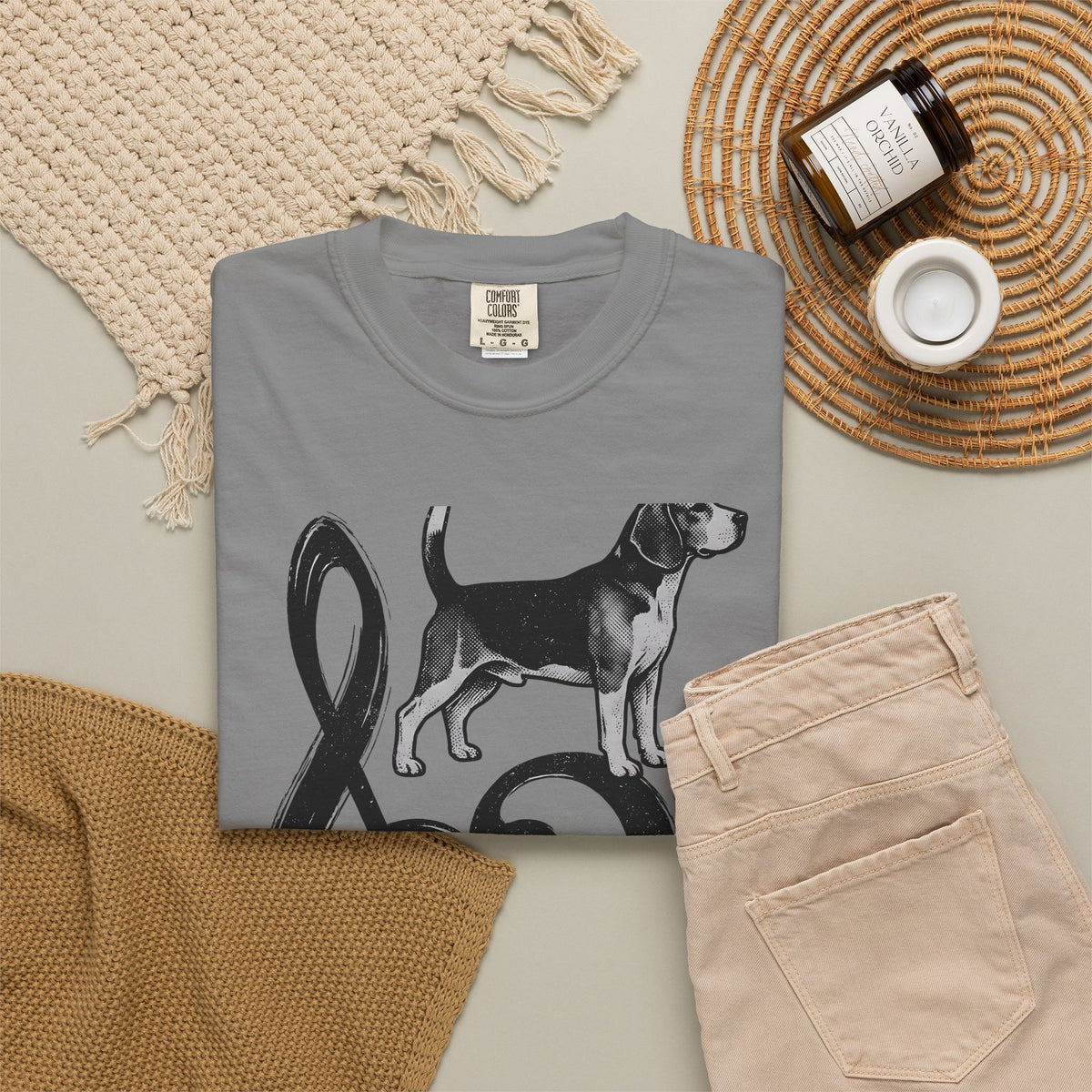 Beagle Pet T-Shirt Dog Sound Gift Women Classic T-Shirt Hound T-Shirt Dog Fan Puppy T-Shirt Music Graphic Doodle Note Symbols T-Shirt