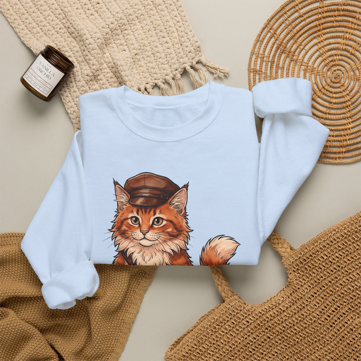 Postal Cat Sweatshirt Cat Pet Gift Women Sketch Sweatshirt Mailcat Sweatshirt Cat Fan Feline Sweatshirt Animal Graphic Retro Letter Sweatshirt