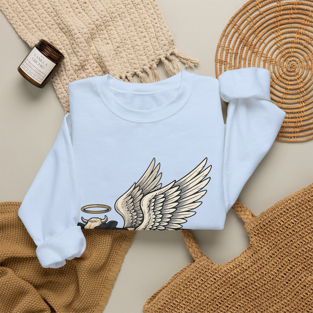 Flying Cow Sweatshirt Funny Pet Gift Women Retro Sweatshirt Cowboy Sweatshirt Humor Fan Vintage Sweatshirt Animal Graphic Sketch Halo Sweatshirt
