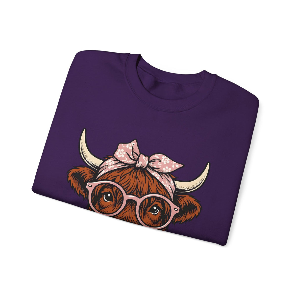 Hairy Cow Sweatshirt Highland Cow Pet Gift Women Sketch Sweatshirt Furry Cow Sweatshirt Highland Cattle Fan Drawing Graphic Sweatshirt Cartoon Shades Sweatshirt