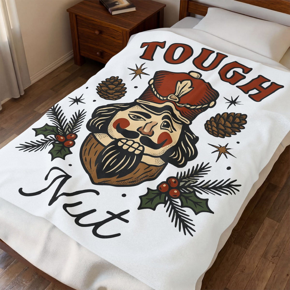 Nutcracker Head Blanket Christmas Celebration Gift Women Retro Blanket Nutcracker Blanket Xmas Fan Vintage Blanket Party Graphic Sketch Pinecone