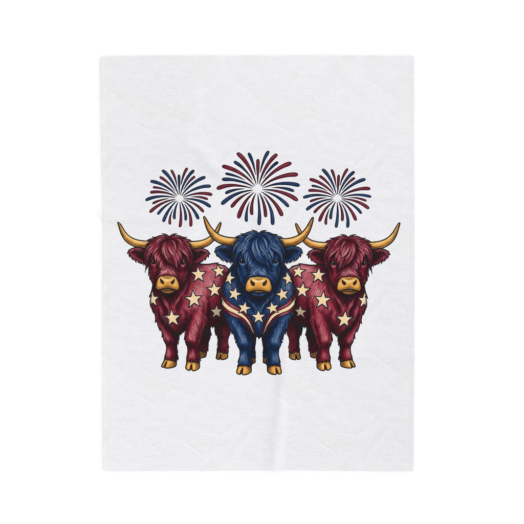 Highland Cow Trio Blanket 4th Of July Farmhouse Gift Women Patriotic Blanket Highland Cows Blanket Independence Day Fan American Blanket Rustic