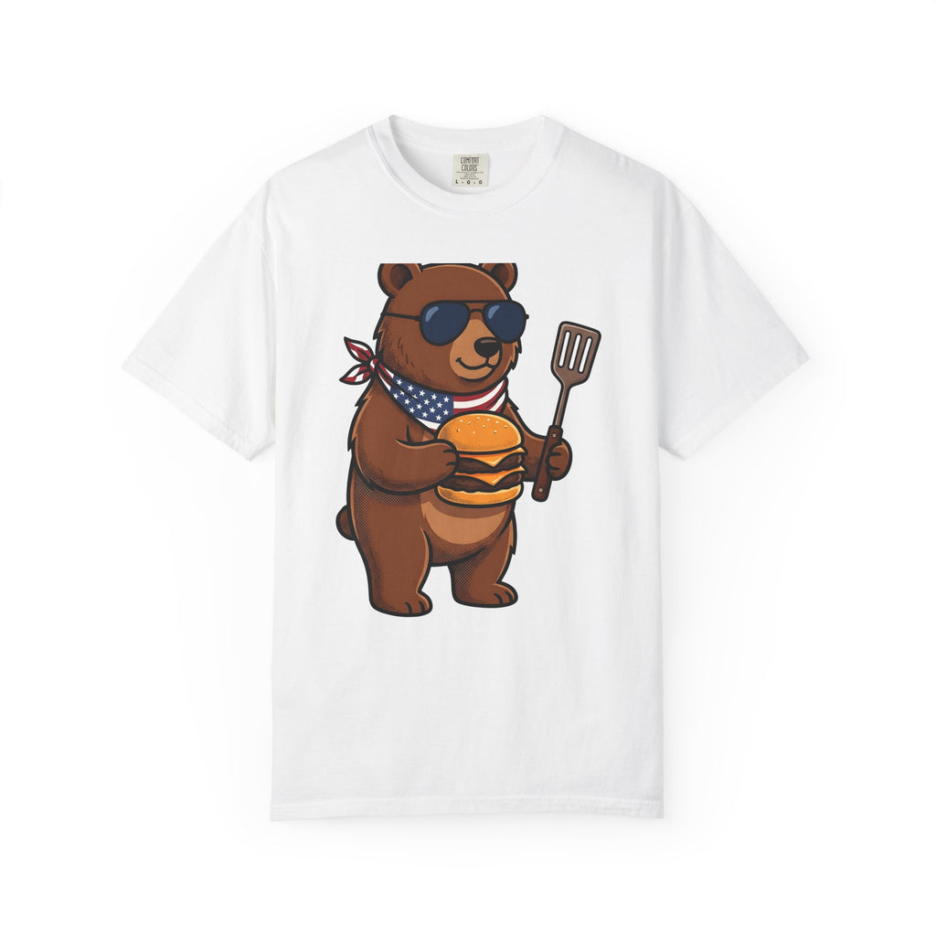 Bear Sandwich T-Shirt 4th Of July Grilling Gift Women Comic T-Shirt Sandwich T-Shirt Independence Fan Cartoon T-Shirt Barbecue Graphic Vintage