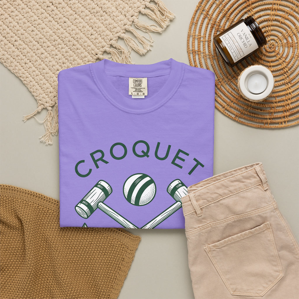 Croquet Mallets T-Shirt Croquet Lawn Gift Women Vintage T-Shirt Mallets T-Shirt Croquet Fan Croquetage T-Shirt Yard Graphic Hand Drawn Laurel