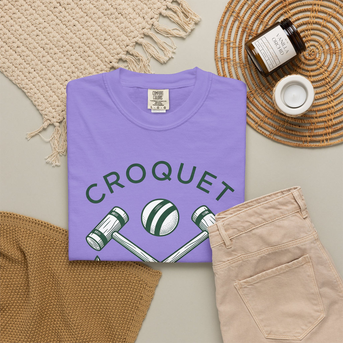 Croquet Mallets T-Shirt Croquet Lawn Gift Women Vintage T-Shirt Mallets T-Shirt Croquet Fan Croquetage T-Shirt Yard Graphic Hand Drawn Laurel