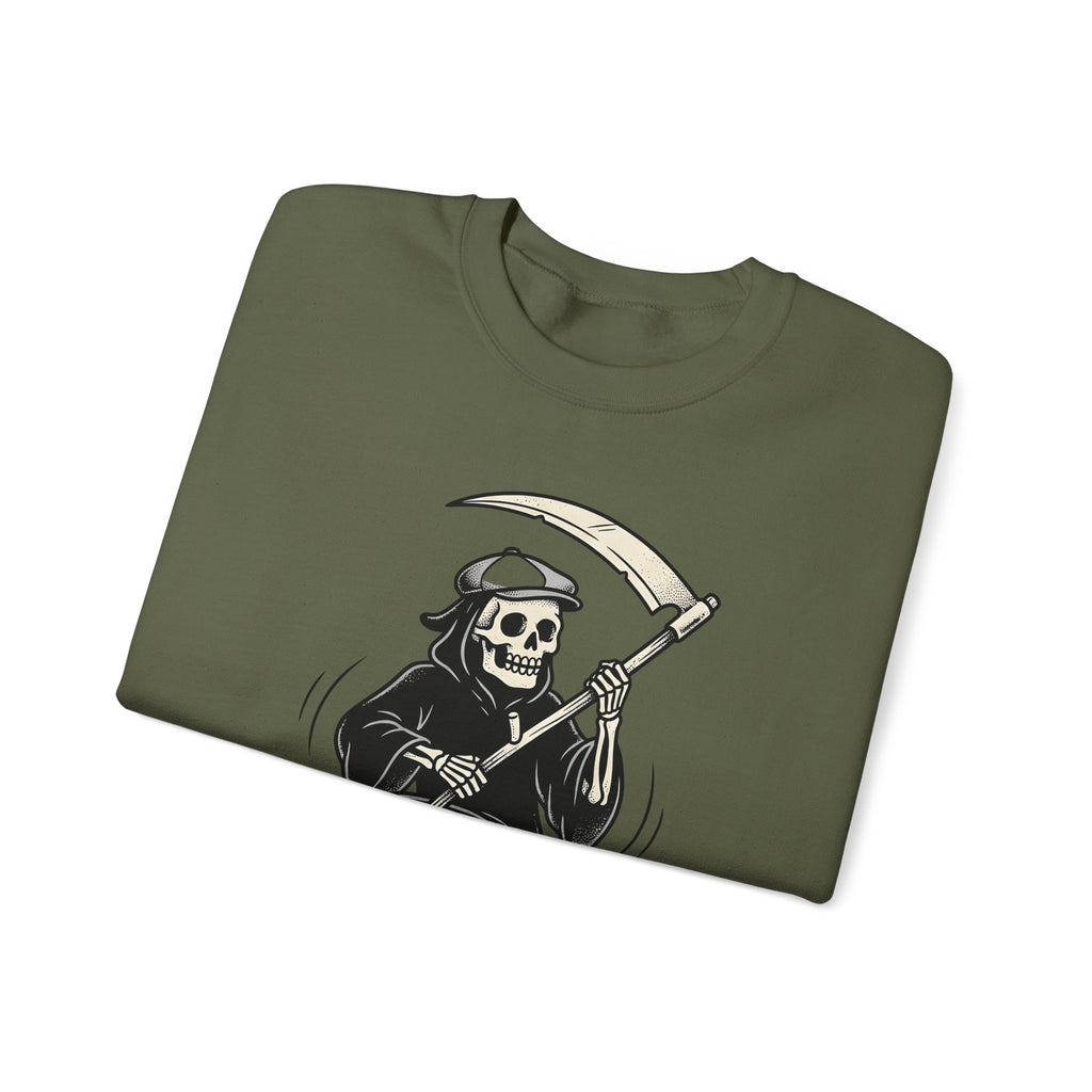 Reaper Skull Sweatshirt Halloween Cranium Gift Women Animated Sweatshirt Grim Reaper Sweatshirt Horror Fan Death Skull Graphic Sweatshirt Old School Sickle