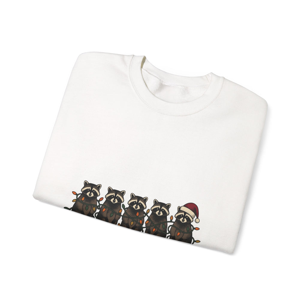 Raccoon Pack Sweatshirt Christmas Wildlife Gift Women Comic Sweatshirt Trash Panda Sweatshirt Xmas Fan Cartoon Sweatshirt Animal Graphic Retro Holiday Lights