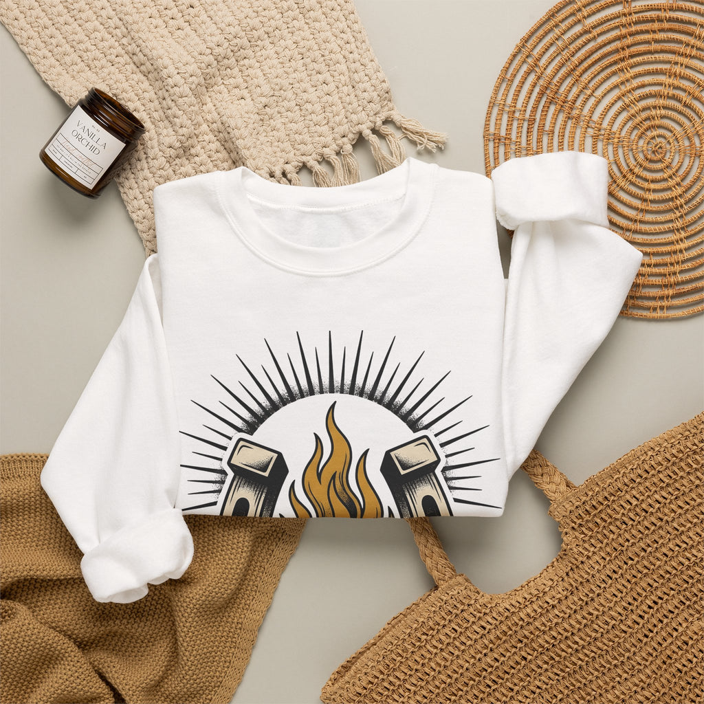 Horseshoe Blaze Rose Sweatshirt Cowgirl Ranch Gift Women Classic Tattoo Sweatshirt Rose Tattoo Sweatshirt Cowgirl Fan Traditional Tattoo Sweatshirt Farm