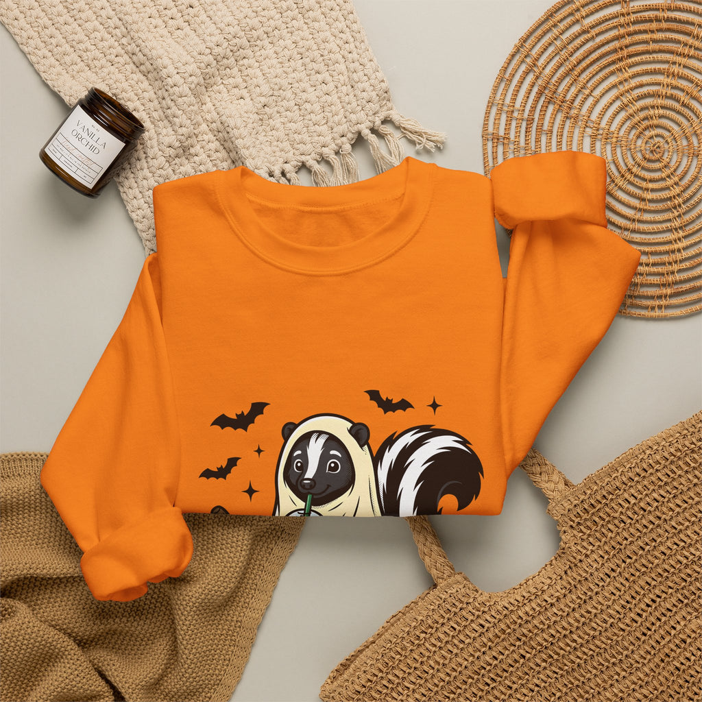 Skunk Ghost Sweatshirt Halloween Animal Gift Women Cartoon Sweatshirt Specter Sweatshirt Horror Fan Spooky Sweatshirt Creature Graphic Vintage Pumpkin Sweatshirt