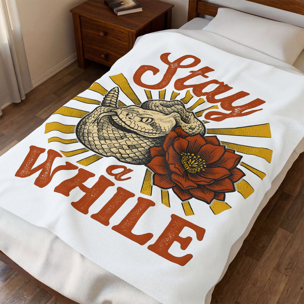Viper Floral Blanket Boho Chic Wild West Gift Women Traditional Blanket Snake Flower Blanket Bohemian Fan Classic Art Blanket Cowboy Graphic