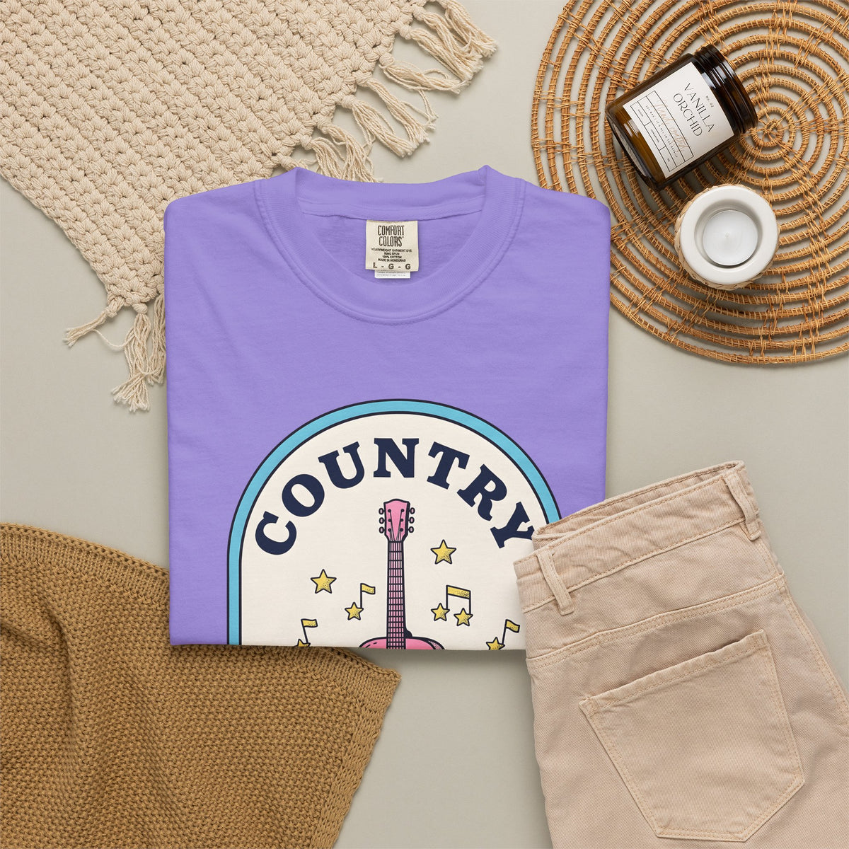 Pastel Guitar T-Shirt Cowgirl Sound Gift Women Antique T-Shirt Guitar T-Shirt Rodeo Fan Vintage T-Shirt Audio Graphic Nostalgic Twinkle T-Shirt