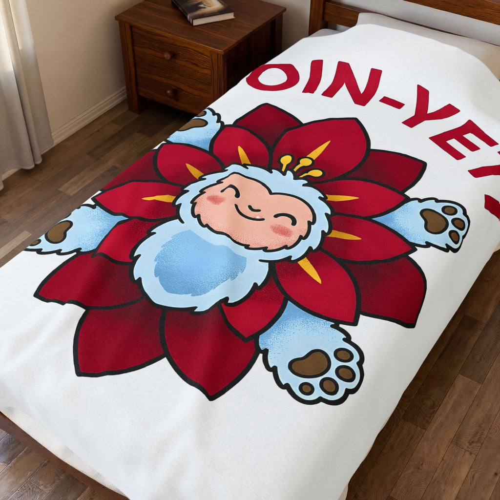 Yeti Flower Holiday Christmas Gift Kawaii Sasquatch Winter Fan Xmas Cartoon Poinsettia Blanket