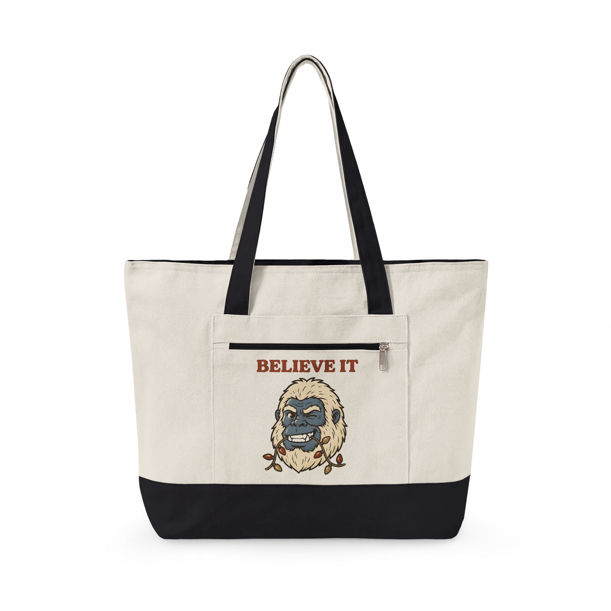 Abominable Snowman Face Tote Bag Christmas Jokes Gift Women Comic Tote Bag Yeti Tote Bag Xmas Fan Cartoon Tote Bag Pun Graphic Retro Holiday Lights