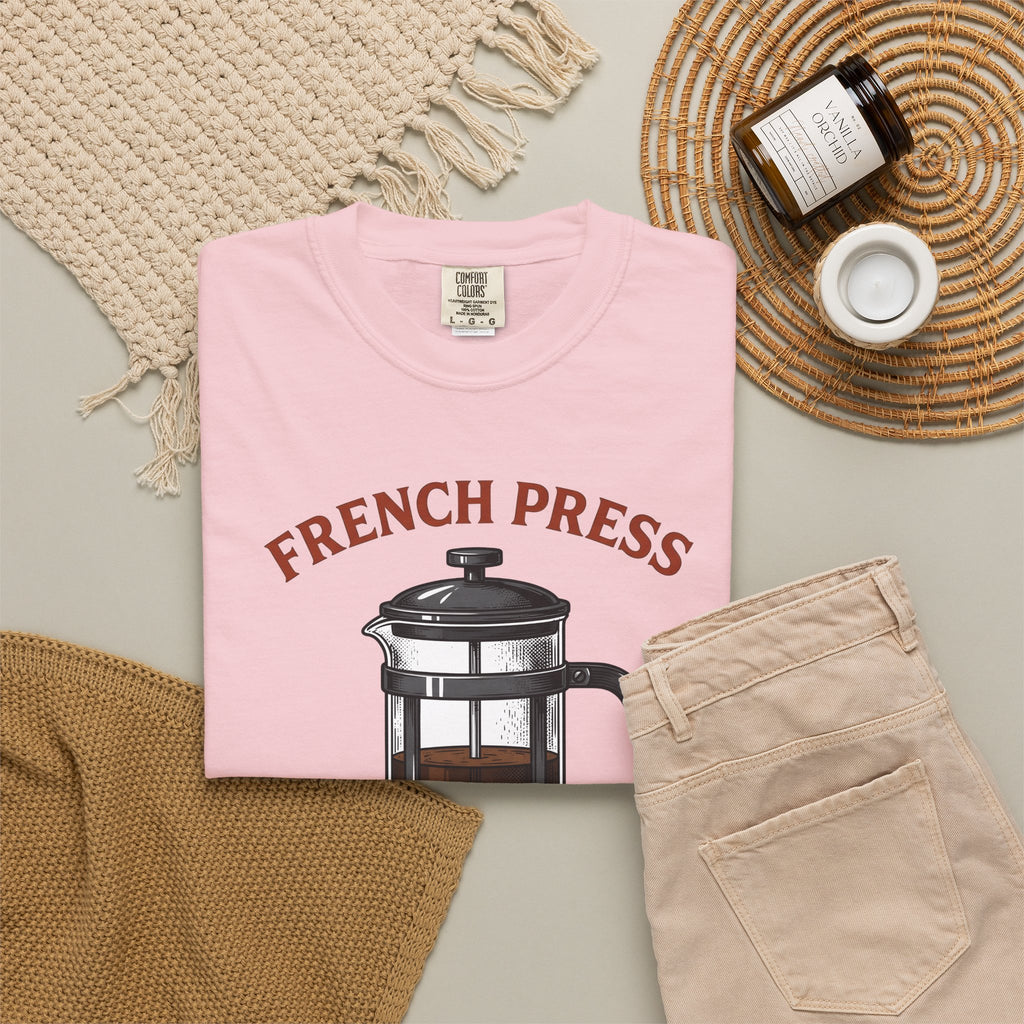 French Press T-Shirt Coffee Cafe Gift Women Sketch T-Shirt Cafetiere T-Shirt Coffee Fan Coffee Art T-Shirt Coffee Shop Graphic Cartoon Coffee T-Shirt