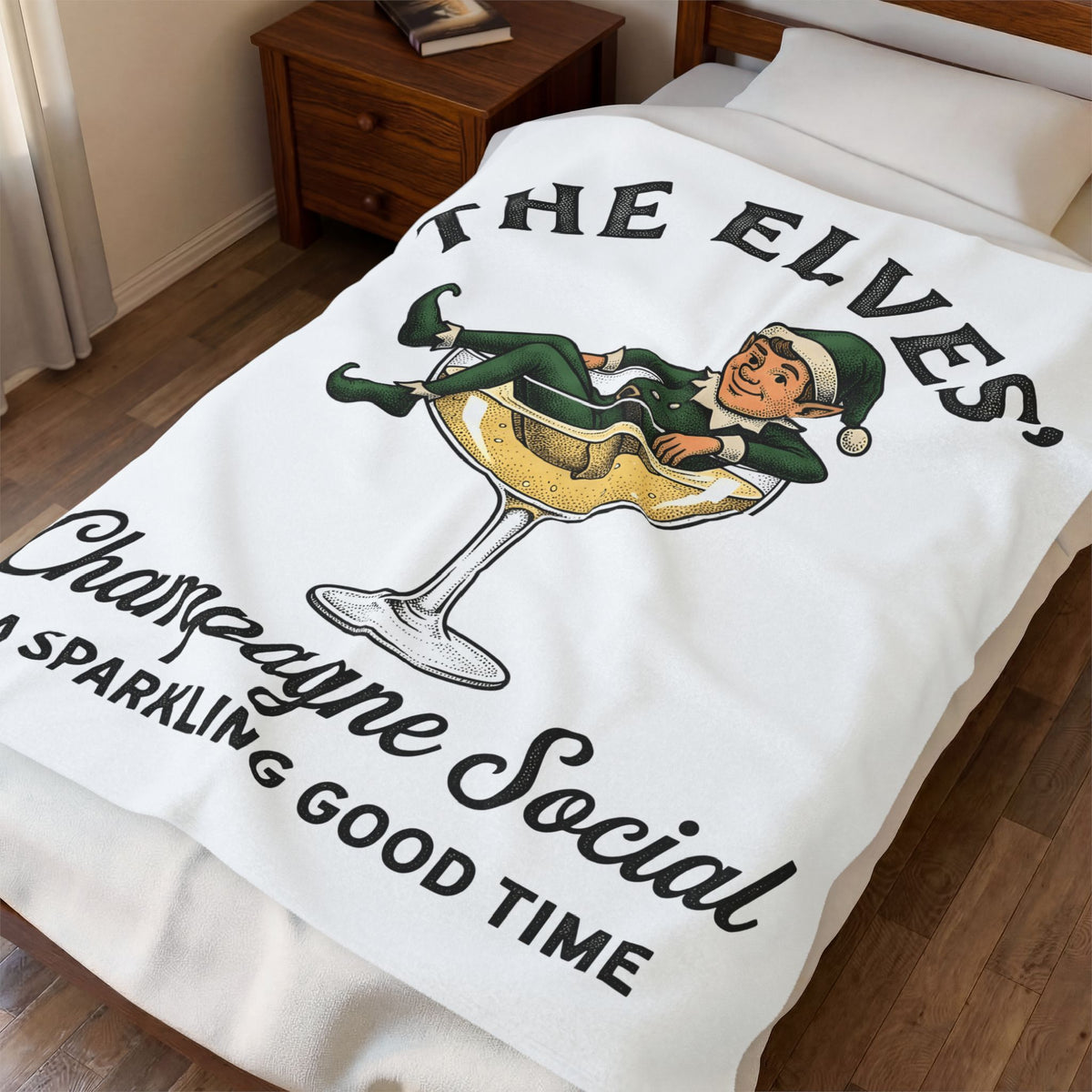 Elf Wine Glass Blanket Christmas Festivity Gift Women Rustic Blanket Wine Goblet Blanket Xmas Fan Vintage Blanket Holiday Graphic Classic