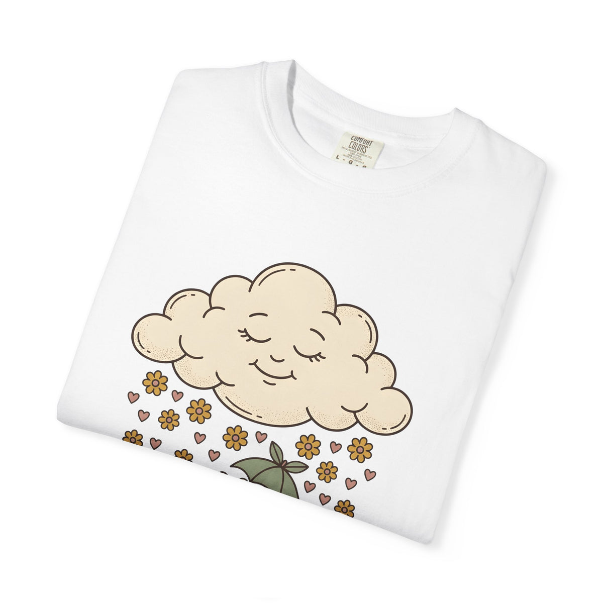 Joyful Cloud T-Shirt Boho Chic Encouragement Gift Women Cartoon T-Shirt Cloud T-Shirt Bohemian Fan Illustrated Graphic T-Shirt Hand Drawn Bloom