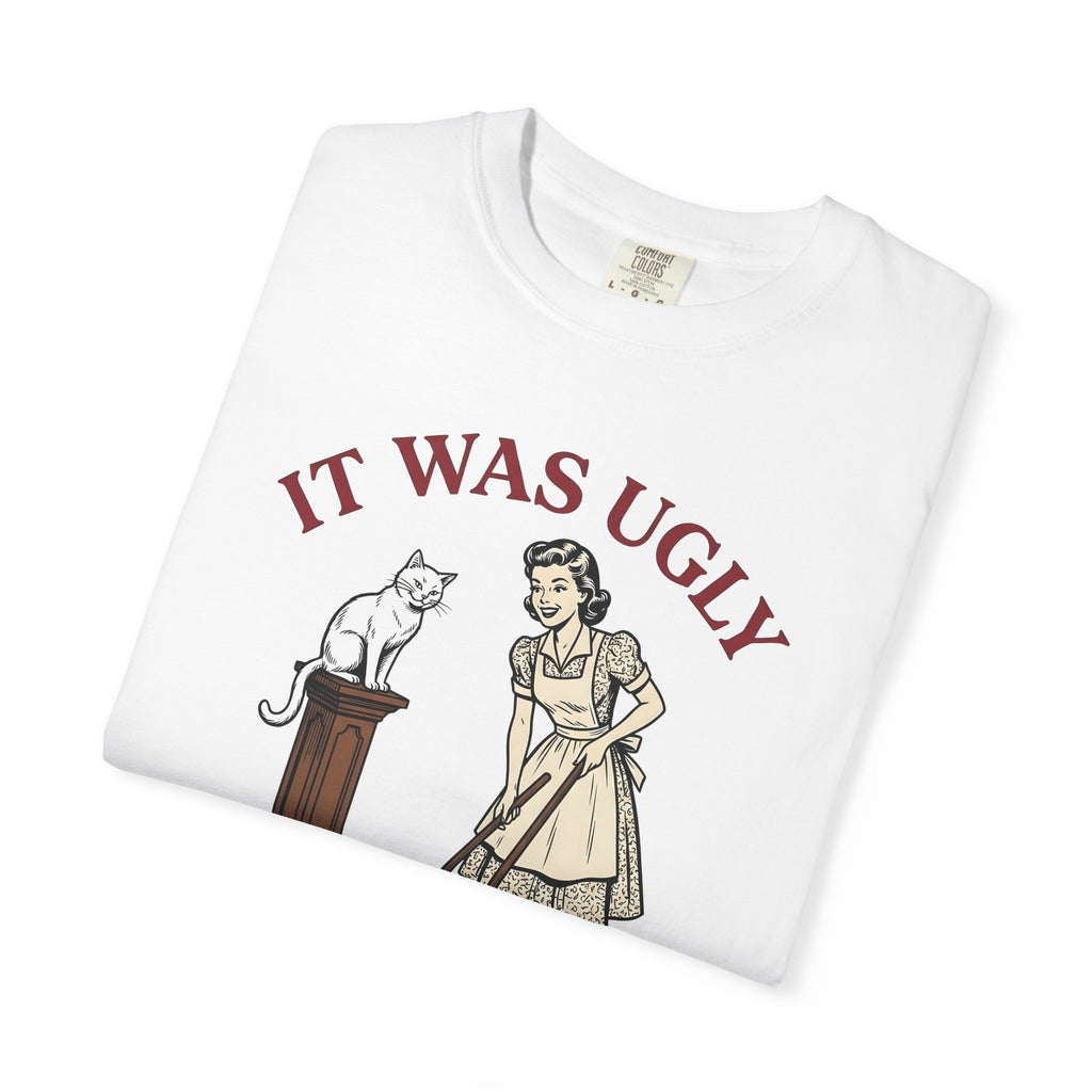 Pussycat Antique Maid T-Shirt Cat Satire Gift Women Classic T-Shirt Kitty T-Shirt Feline Fan Vintage T-Shirt Parody Graphic Line Art Broken Urn