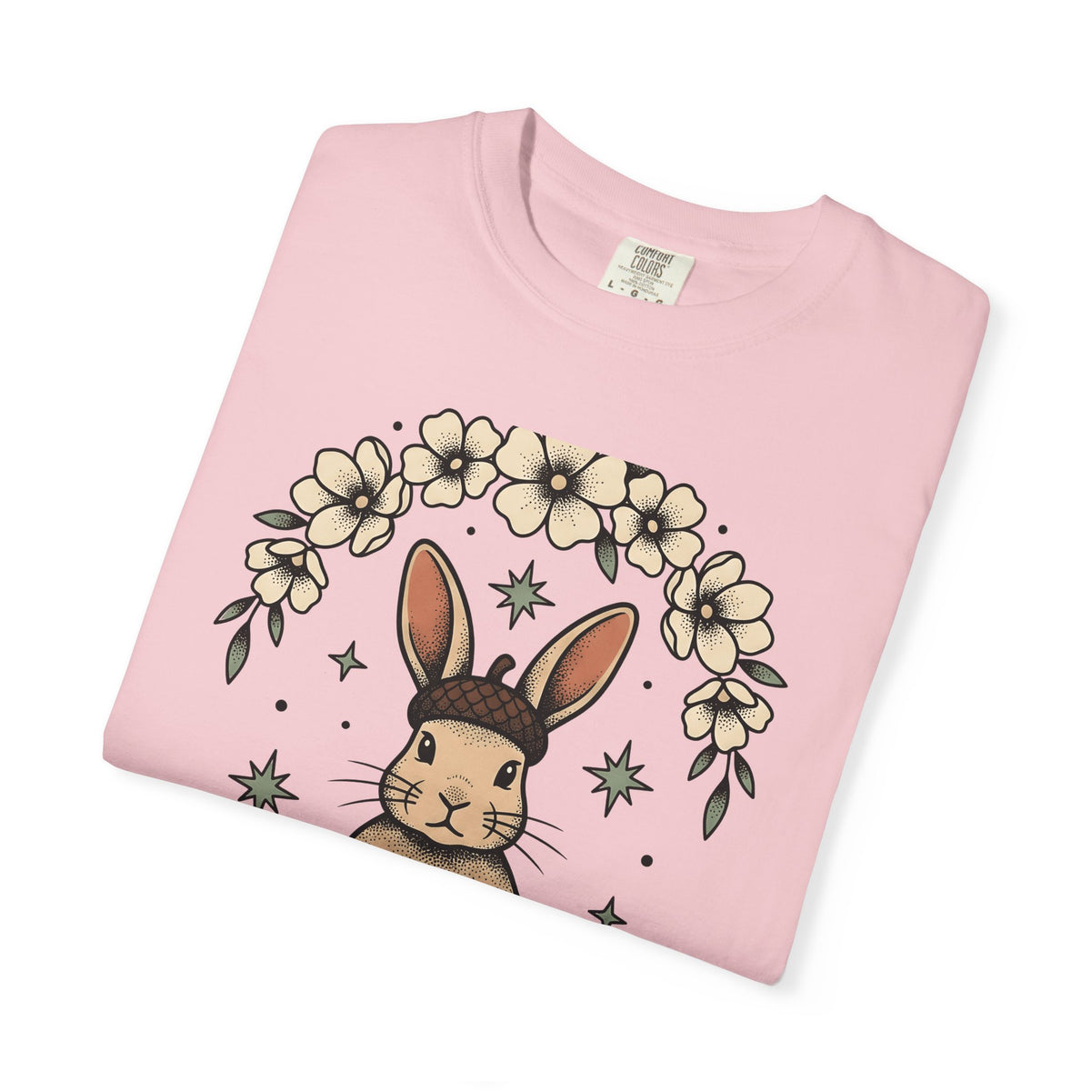 Peaceful Hare T-Shirt Yoga Critter Gift Women Folk T-Shirt Rabbit T-Shirt Yoga Enthusiast Folk Art T-Shirt Animal Graphic Line Art Garden Loop