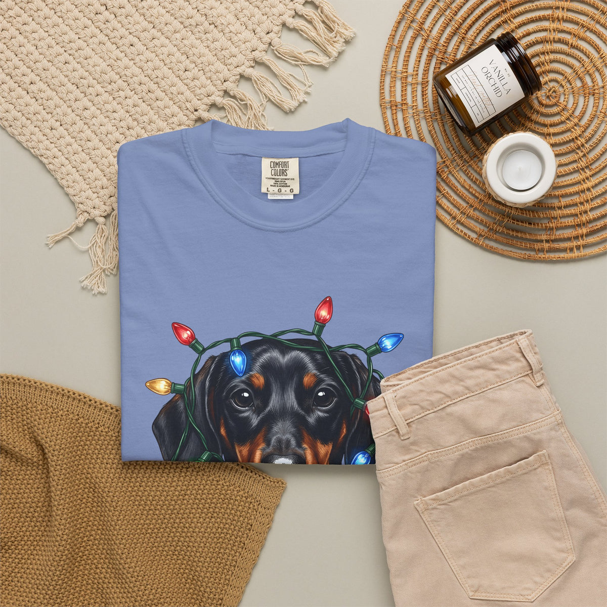 Dachshund Dog T-Shirt Dog Holiday Gift Women Realistic T-Shirt Wiener Dog T-Shirt Dog Fan Photorealistic T-Shirt Christmas Graphic Hand Drawn