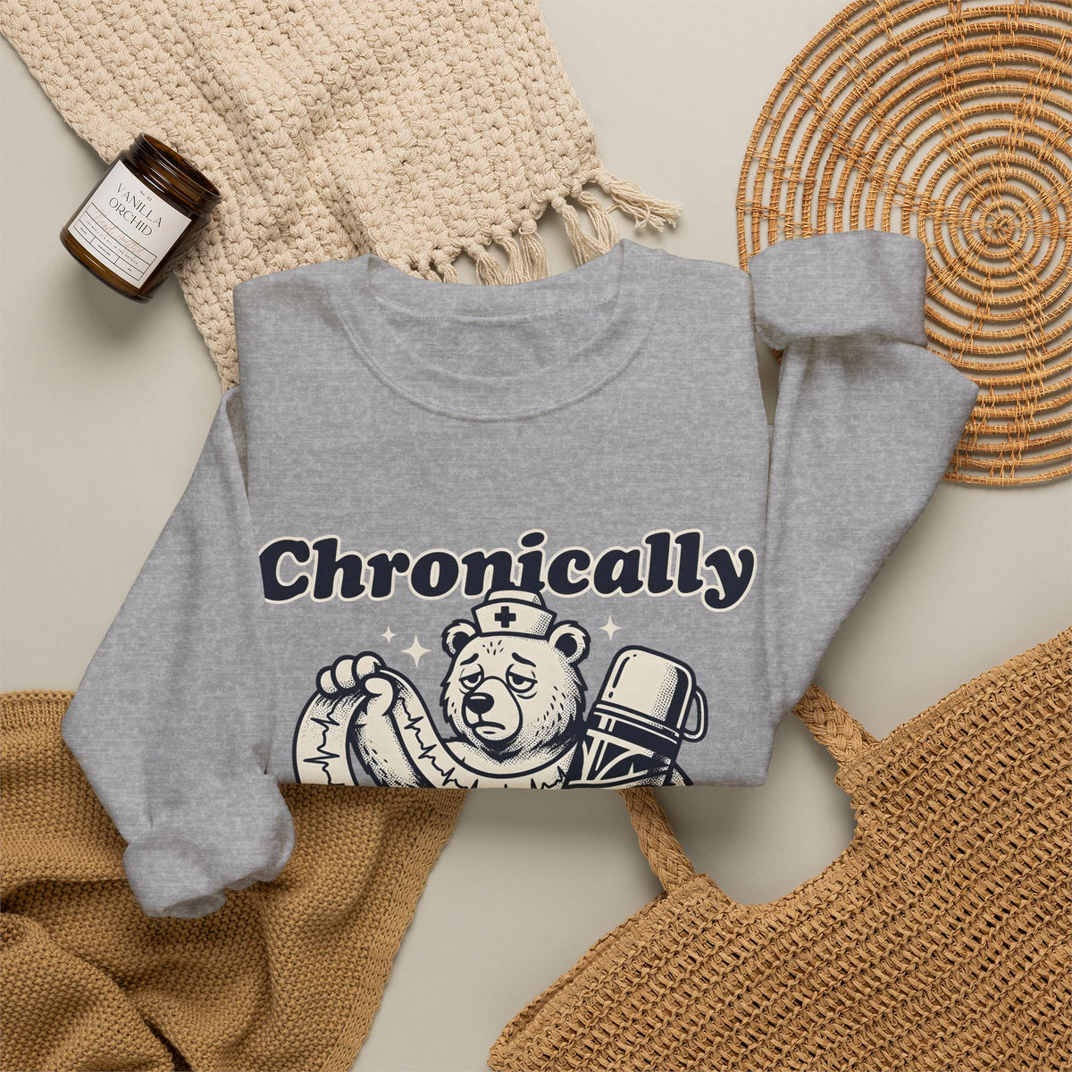 Nurse Bear Sweatshirt Nurses Humor Gift Women Vintage Sweatshirt Teddy Bear Sweatshirt Nursing Enthusiast Retro Sweatshirt Funny Graphic Hand Drawn Coffee Sweatshirt