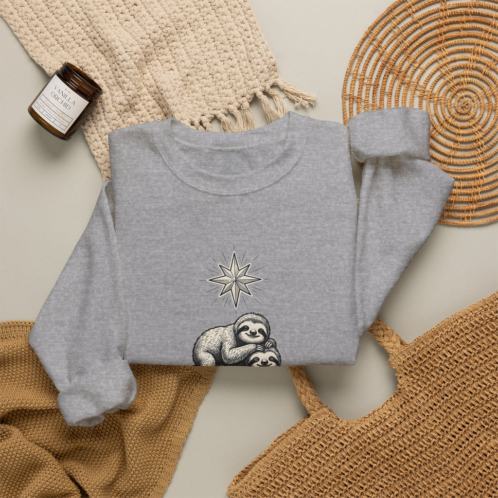 Sloth Stack Sweatshirt Animals Holiday Gift Women Hand Drawn Sweatshirt Sloth Pile Sweatshirt Wildlife Fan Hand Drawn Sweatshirt Christmas Graphic Vintage Star