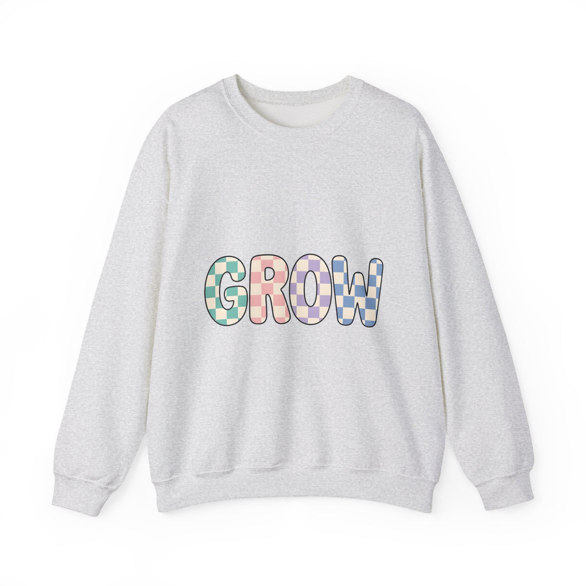 Checkered Letters Sweatshirt Teacher Positivity Gift Women Playful Sweatshirt Alphabet Sweatshirt Educator Enthusiast Fun Sweatshirt Optimistic Graphic Retro