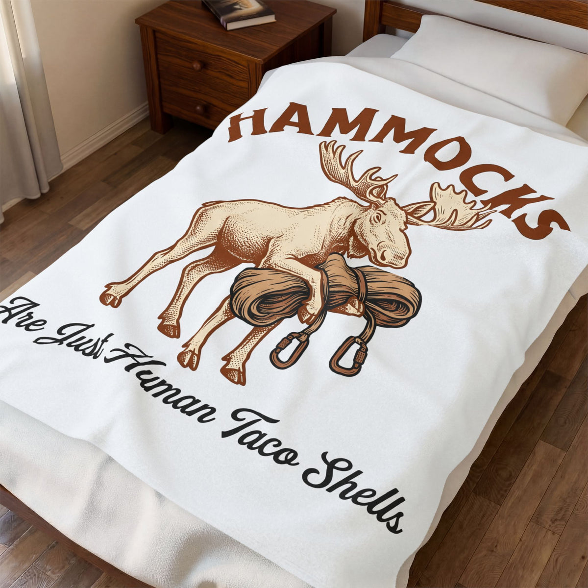 Moose Hammock Blanket Funny Camping Gift Women Vintage Blanket Hammock Blanket Humor Fan Retro Blanket Outdoor Graphic Hand Drawn Carabiner Blanket