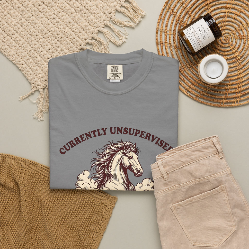 Horse Illustration T-Shirt Cowgirl Wildlife Gift Women Retro T-Shirt Equine T-Shirt Cowboy Fan Rodeo T-Shirt Wildlife Graphic Country Sky T-Shirt