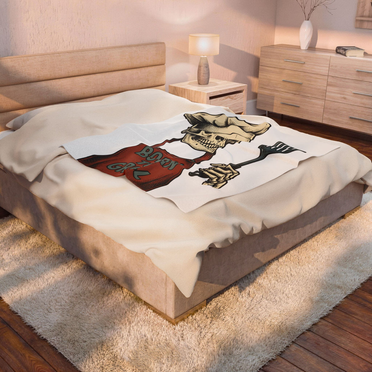 Skeleton Cook Blanket Barbecue Fun Gift Women Classic Blanket Skeleton Blanket Bbq Fan Vintage Blanket Humor Graphic Line Art Grill Spatula Blanket