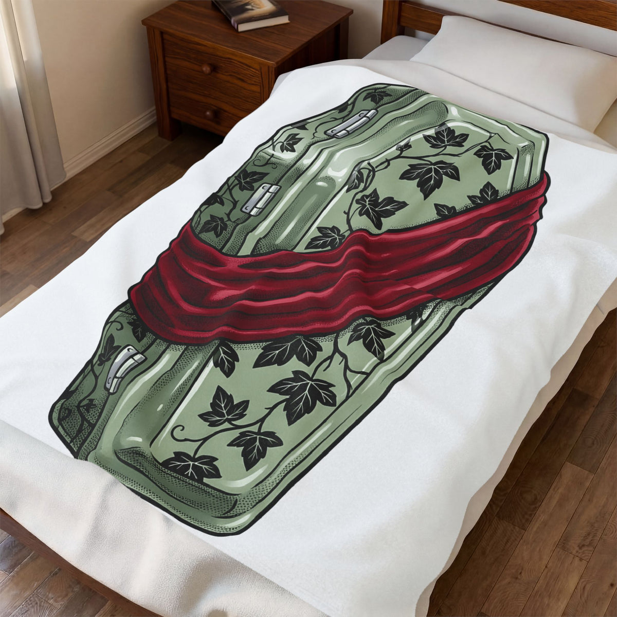 Blossom Coffin Blanket Halloween Macabre Gift Women Eerie Blanket Flower Coffin Blanket Horror Fan Dark Blanket Morbid Graphic Antique Crimson