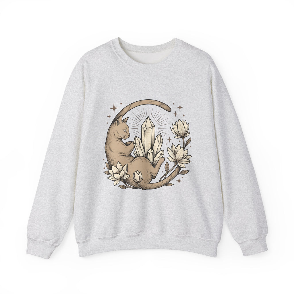 Kitty Stone Sweatshirt Cat Esoteric Gift Women Bohemian Sweatshirt Cat Sweatshirt Cat Fan Mystical Graphic Classic Lotus Blossom Sweatshirt