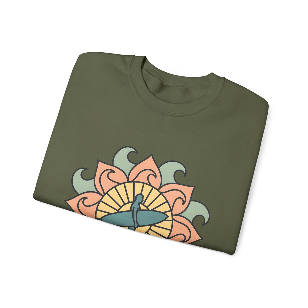 Surfer Outline Sweatshirt Sports Ocean Gift Women Hippie Sweatshirt Surfer Sweatshirt Athlete Fan Marine Graphic Sweatshirt Simple Floral Circle Sweatshirt