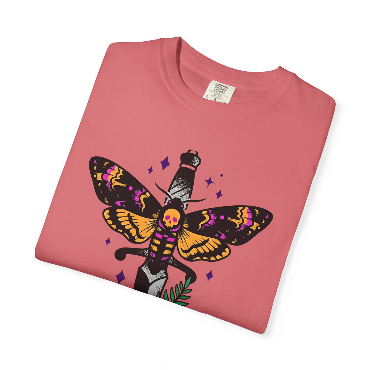Skull Moth Dagger T-Shirt Halloween Horror Gift Women Ink T-Shirt Dagger