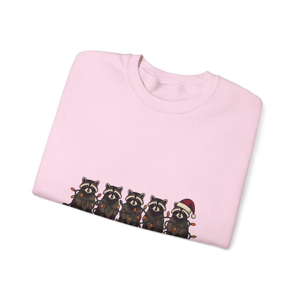 Raccoon Pack Sweatshirt Christmas Wildlife Gift Women Comic Sweatshirt Trash Panda Sweatshirt Xmas Fan Cartoon Sweatshirt Animal Graphic Retro Holiday Lights